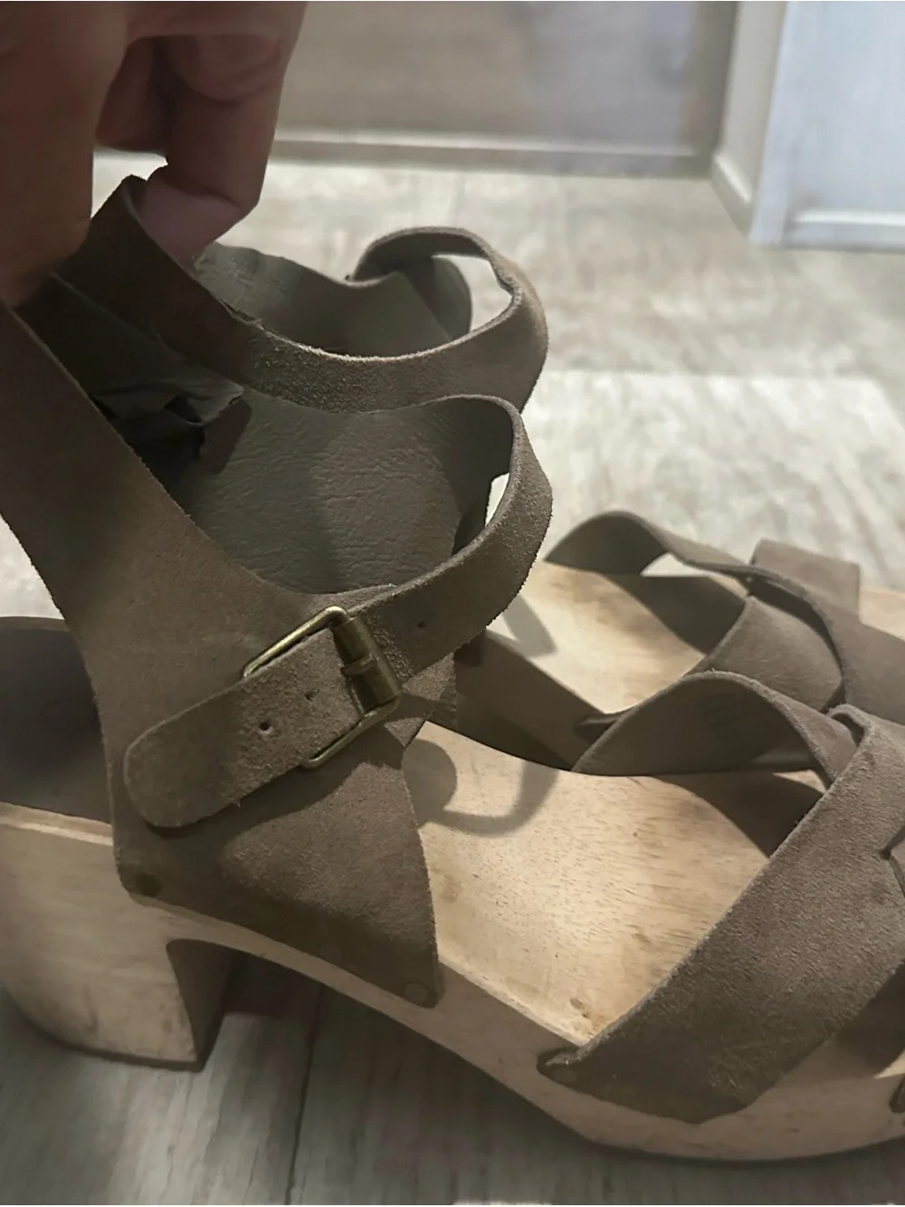 LOFT Brown Suede Leather Wood Platform Clog Sandals Women’s Size 11